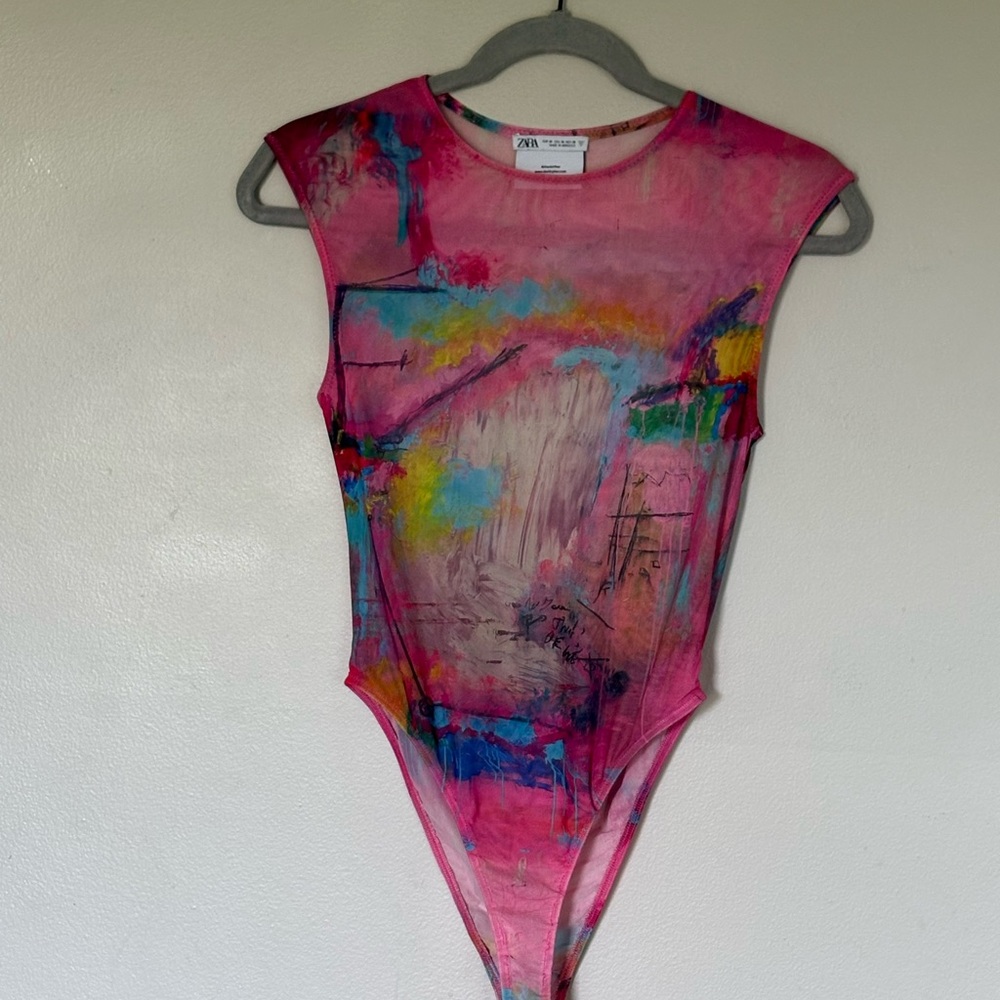 Zara Pink and Blue Artistic Bodysuit